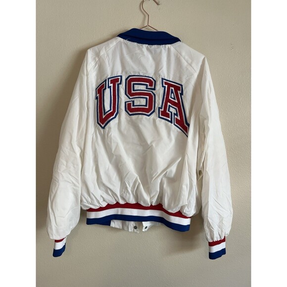 Vintage 1988 Team USA Olympics White Windbreaker Jacket Seoul  Satin Bomber Med - Picture 1 of 8